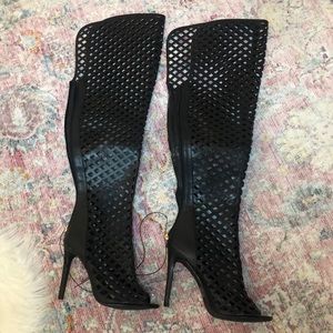 NWT Over the Knee Black Lattice Boots